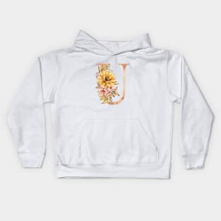 Watercolor sunflower bouquet monogram letter U Kids Hoodie